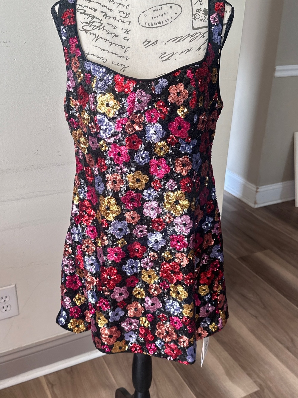 Cider Black Floral Sequin Mini Dress